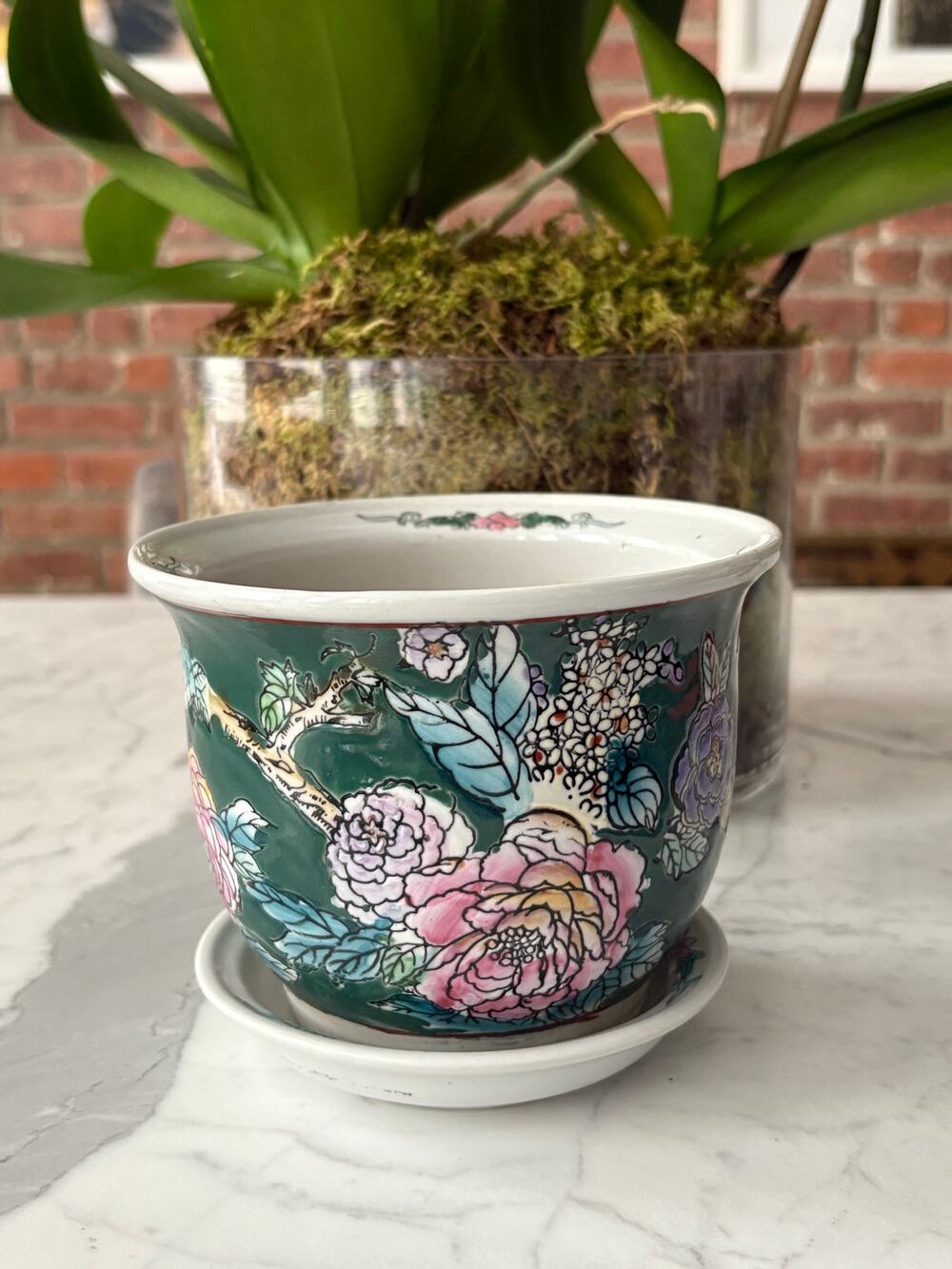 Vintage CHINA Republic Jardiniere Pot Planter Famille Rose Porcelain signed